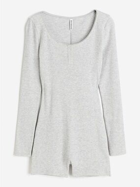 H&M Heather Gray Ribbed Long-Sleeve Romper Pajamas